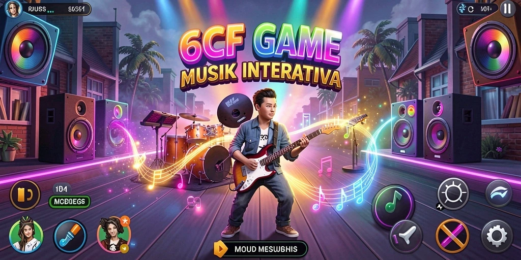 Tampilan gameplay 6CF yang mendebarkan dengan lagu-lagu hits.