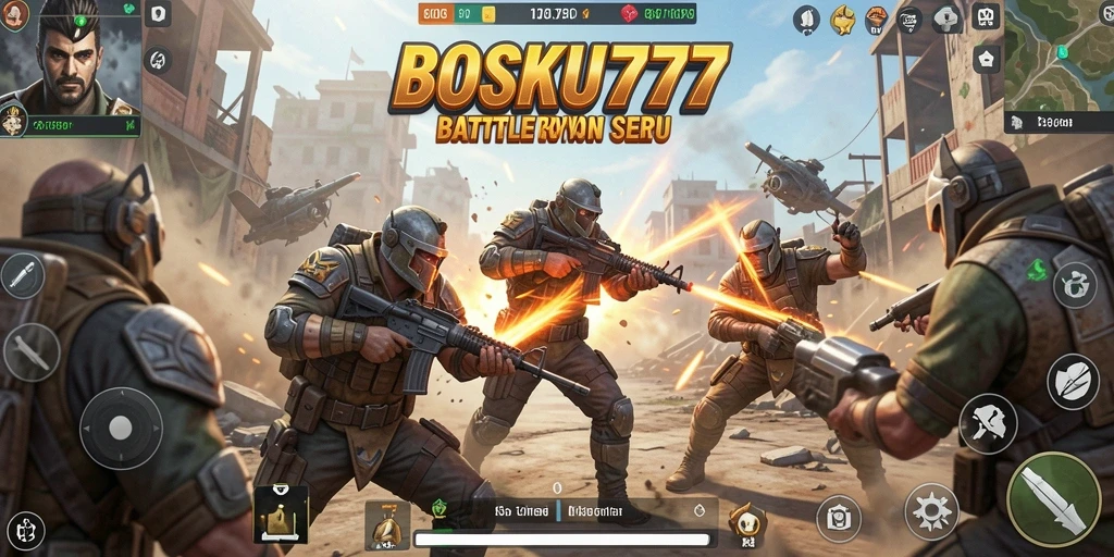 Tampilan gameplay menegangkan dalam <strong>BOSKU777</strong> saat pemain bertempur di arena.