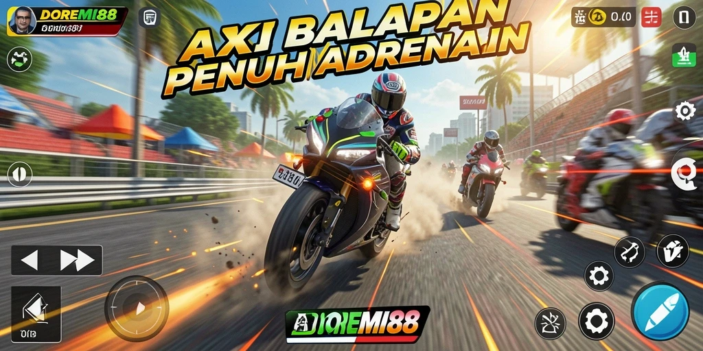 Tampilan seru dari gameplay balapan motor DOREMI88.