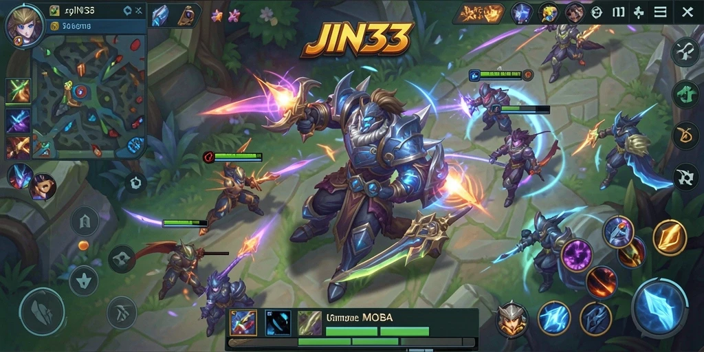 Tampilan gameplay seru dari JIN33 dengan aksi penuh strategi MOBA.