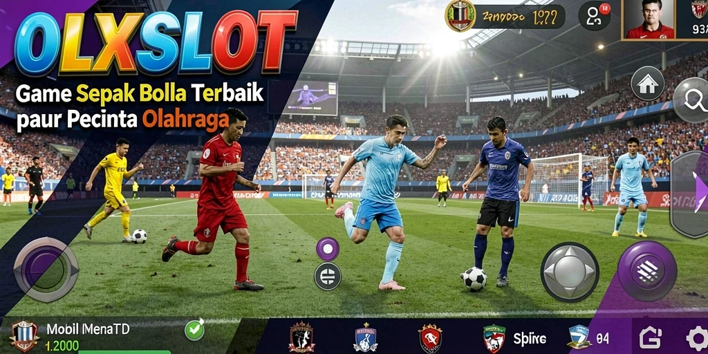 Screenshot gameplay OLXSLOT menampilkan aksi pertandingan sepak bola yang intens.
