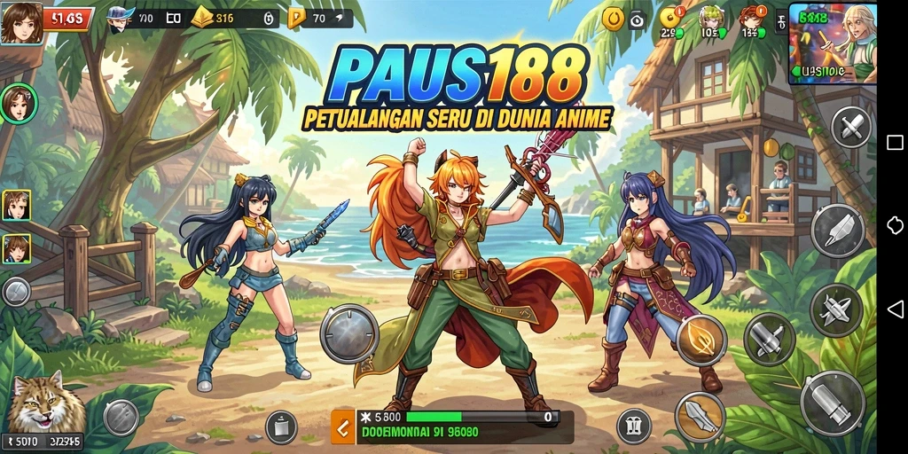 Tangkapan layar menunjukkan aksi seru dari PAUS188 dengan karakter anime yang menawan.