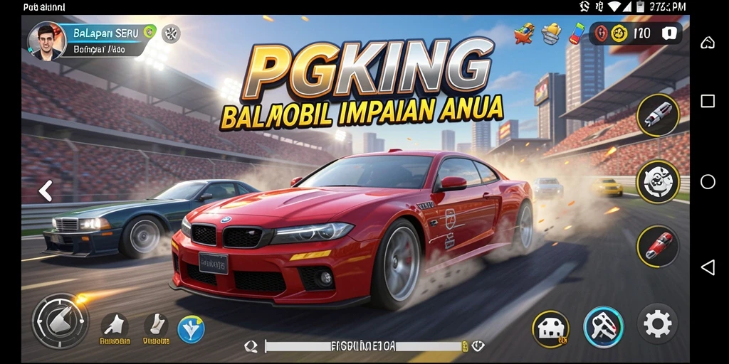 Tampilan gameplay PGKING yang mendebarkan di lintasan balapan.